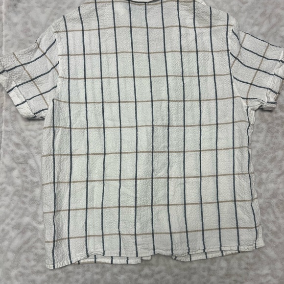 Tahari White Plaid Linen Cotton Blend Button Down Top - Picture 6 of 6